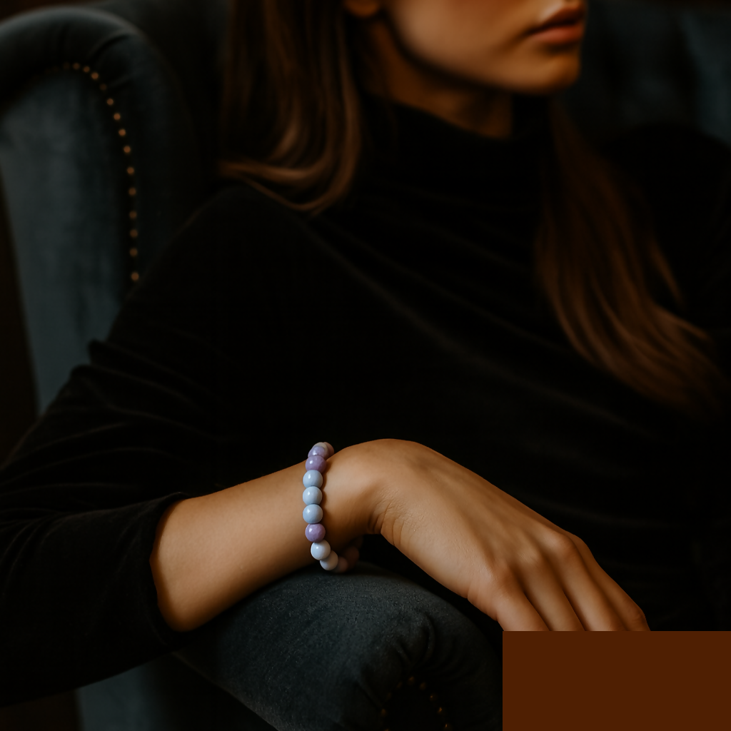 Purple Beaded Stretch Bracelet – Elegant Dual-Tone Design - Detailed Feature View 2
