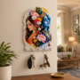 Premium Radha Krishna Floral Art Wooden Key Holder Wall Mounted 5 Hooks Home Decor Gift - Buy Online at Alikart