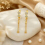 Premium Radiant 18K Gold-Plated CZ Geometric Tassel Drop Earrings with Chain Accents - Buy Online at Alikart