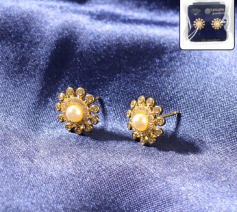 Radiant Blossom Pearl Stud Earrings in Gold Finish
