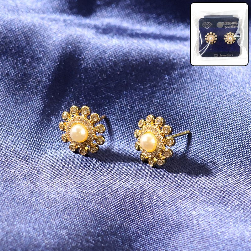 Premium Radiant Blossom Pearl Stud Earrings in Gold Finish - Buy Online at Alikart