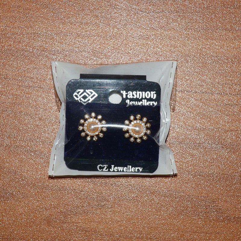 Radiant Blossom Pearl Stud Earrings in Gold Finish - Detailed Feature View 5