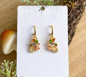 Radiant Botanical Gemstone Drop Earrings in Gold Finish