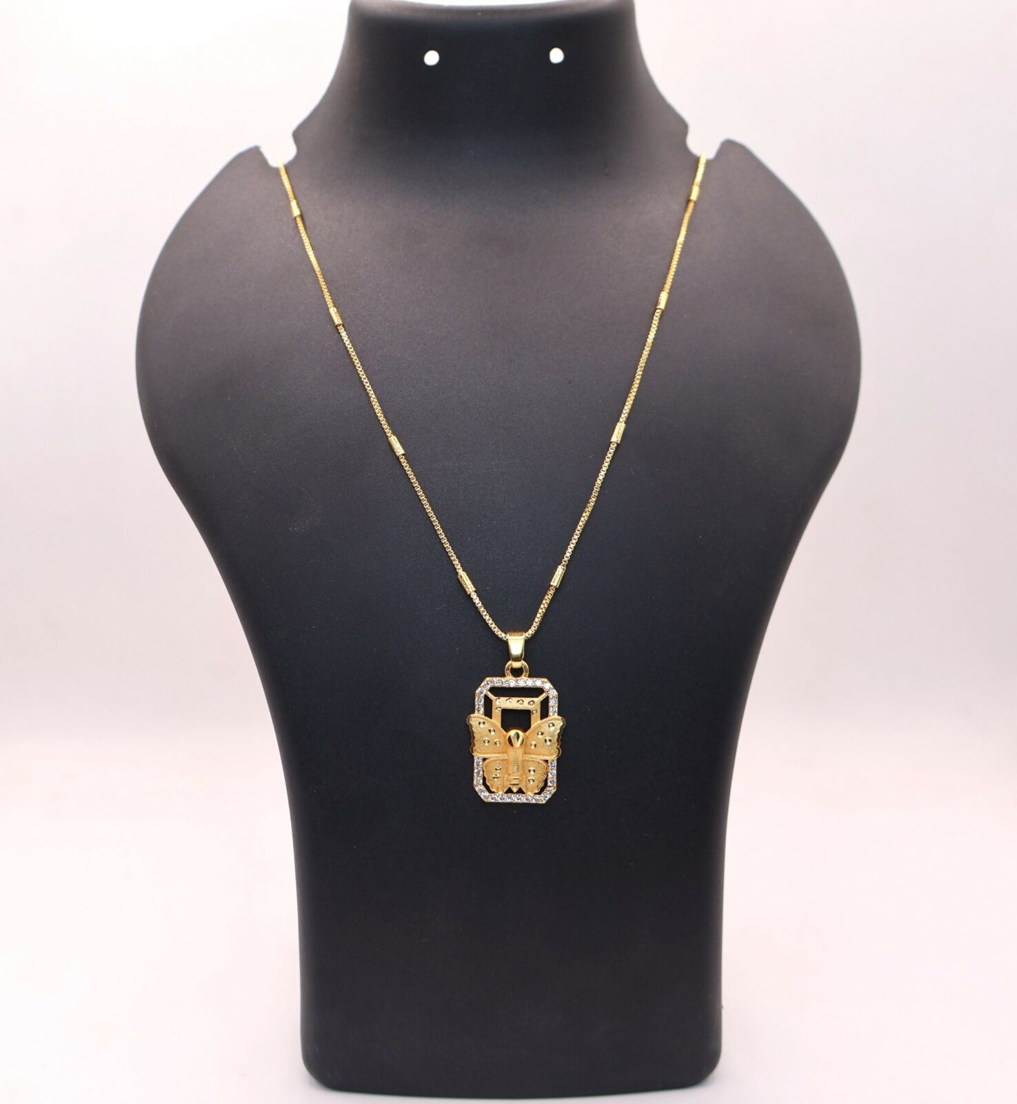 Radiant Butterfly Geometric Gold Pendant Necklace - Detailed Feature View 2