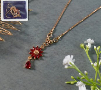 Radiant Crimson Floral Crystal Pendant Necklace – Gold-Tone Statement Jewelry