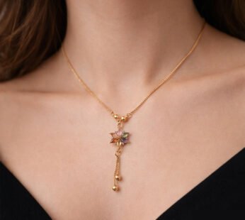 Radiant Crystal Blossom Pendant Necklace with Golden Tassel Accent
