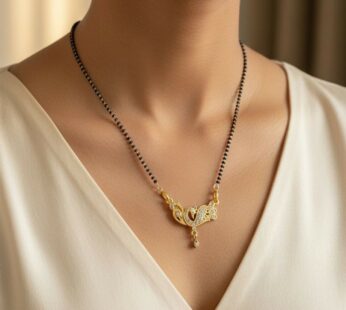 Radiant Dual Swan Gold-Plated Mangalsutra with Dazzling Crystal Pendant