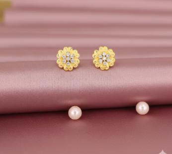 Radiant Floral Bloom Stud Earrings – 22K Gold Plated with Cubic Zirconia