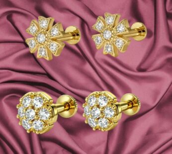 Radiant Floral Cluster Stud Earrings – Gold-Plated Cubic Zirconia Set