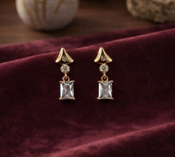 Radiant Geometric Crystal Drop Earrings in Gold Finish