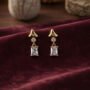 Premium Radiant Geometric Crystal Drop Earrings in Gold Finish - Buy Online at Alikart
