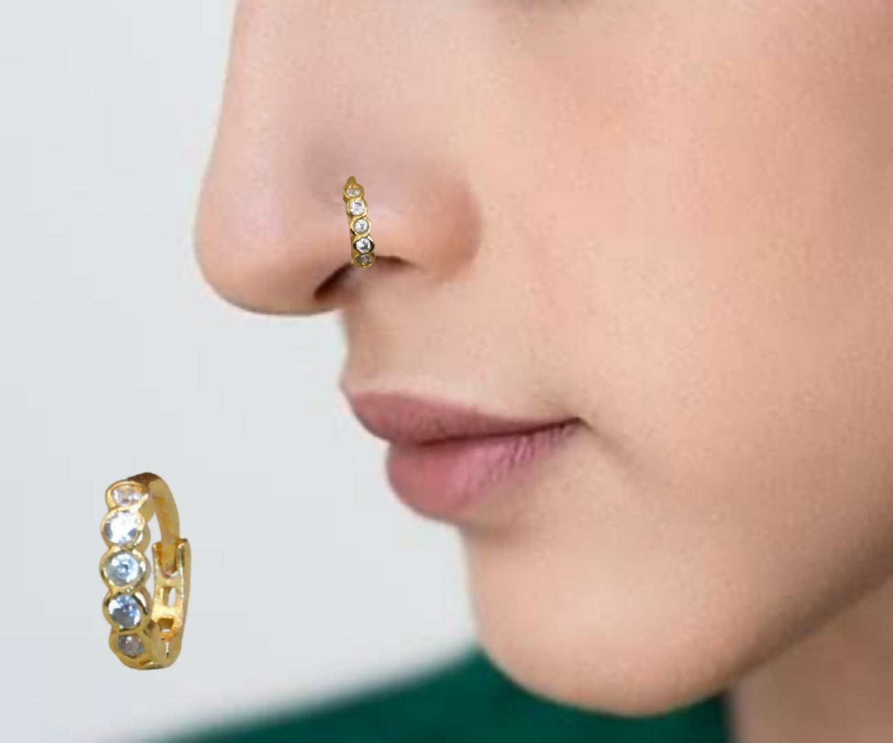 Radiant Gold-Plated Crystal Nose Hoop – Elegant Piercing Jewelry for Women - Detailed Feature View 1