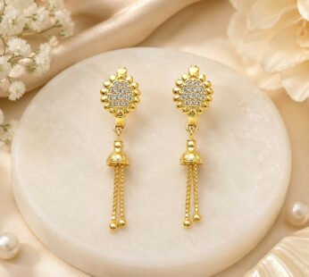 Radiant Gold-Plated CZ Floral and Double Chain Dangle Earrings