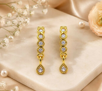 Radiant Gold-Plated CZ Huggie Drop Earrings with Teardrop Charm