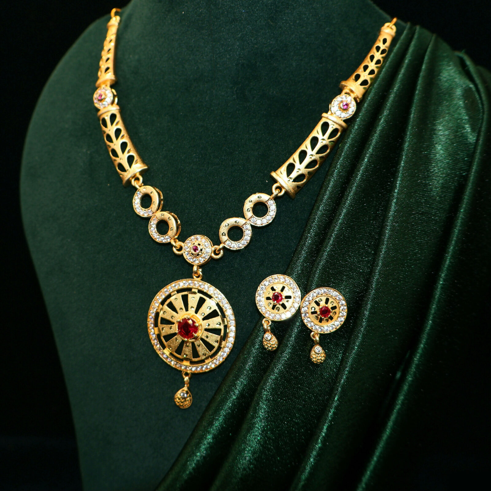 Premium Radiant Gold-Plated Ruby Pendant Necklace Set with CZ Accents - Buy Online at Alikart