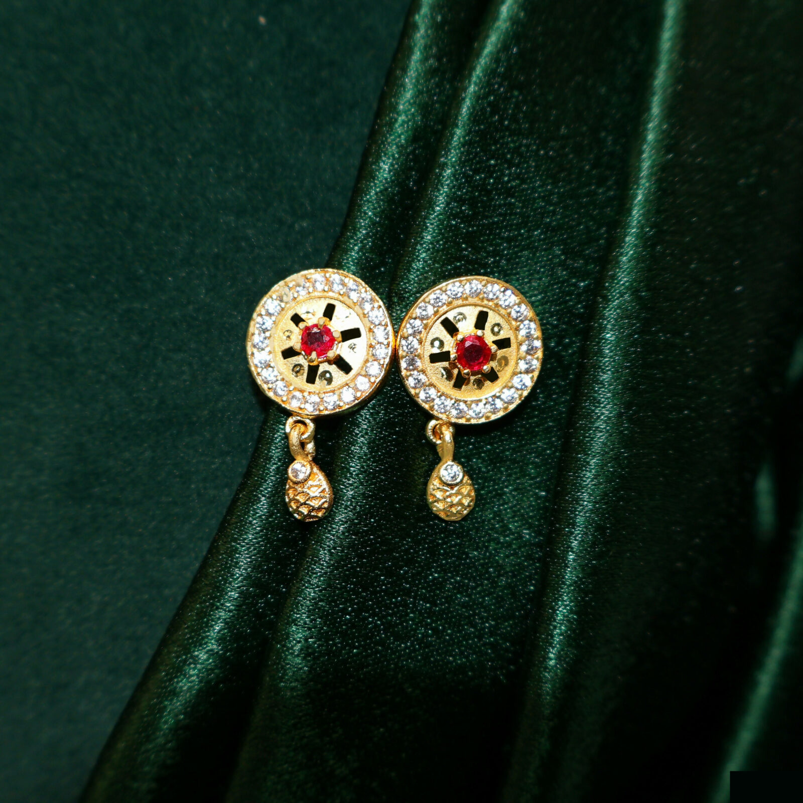Radiant Gold-Plated Ruby Pendant Necklace Set with CZ Accents - Detailed Feature View 2