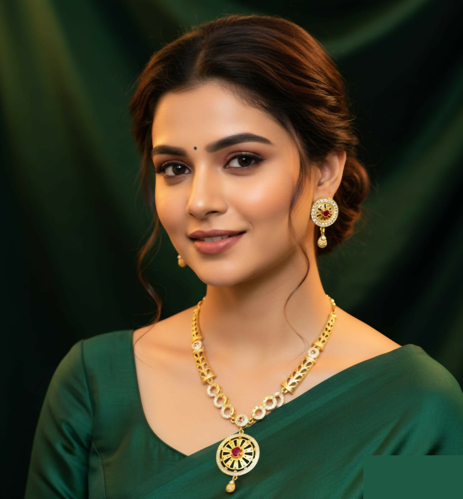 Radiant Gold-Plated Ruby Pendant Necklace Set with CZ Accents - Detailed Feature View 4
