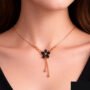 Premium Radiant Gold-Tone Black Floral Drop Pendant Necklace - Buy Online at Alikart