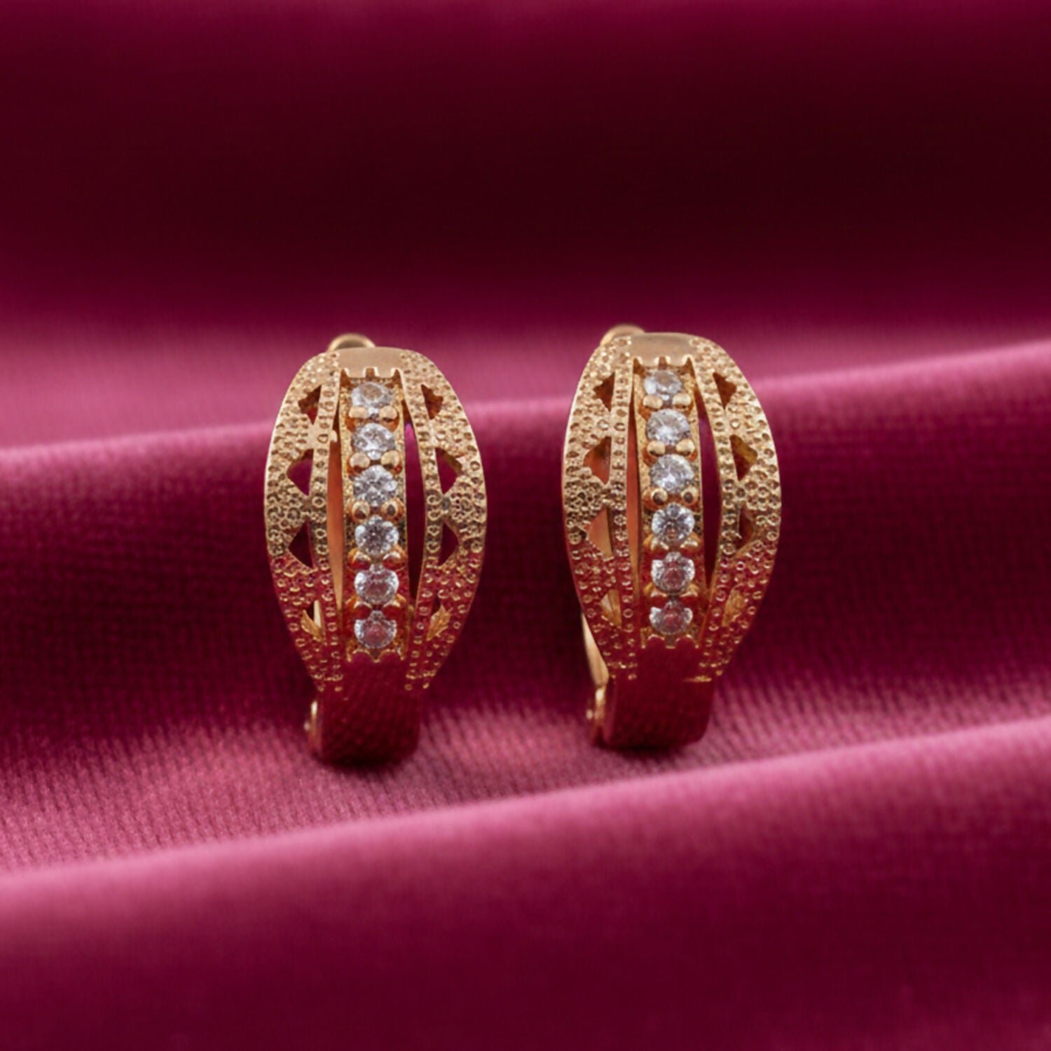 Premium Radiant Gold-Tone Cubic Zirconia Hoop Earrings – Lightweight Everyday Elegance - Buy Online at Alikart