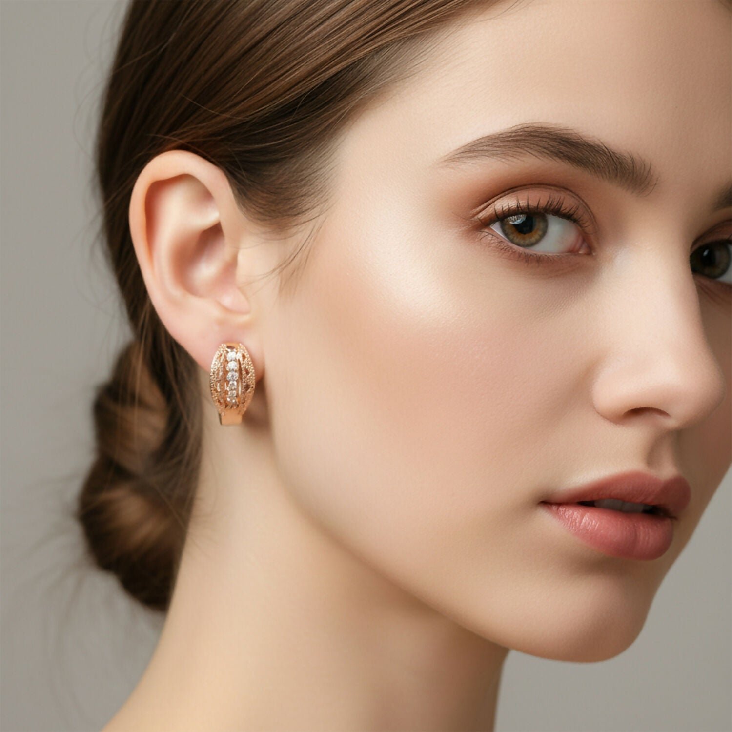 Radiant Gold-Tone Cubic Zirconia Hoop Earrings – Lightweight Everyday Elegance - Detailed Feature View 2