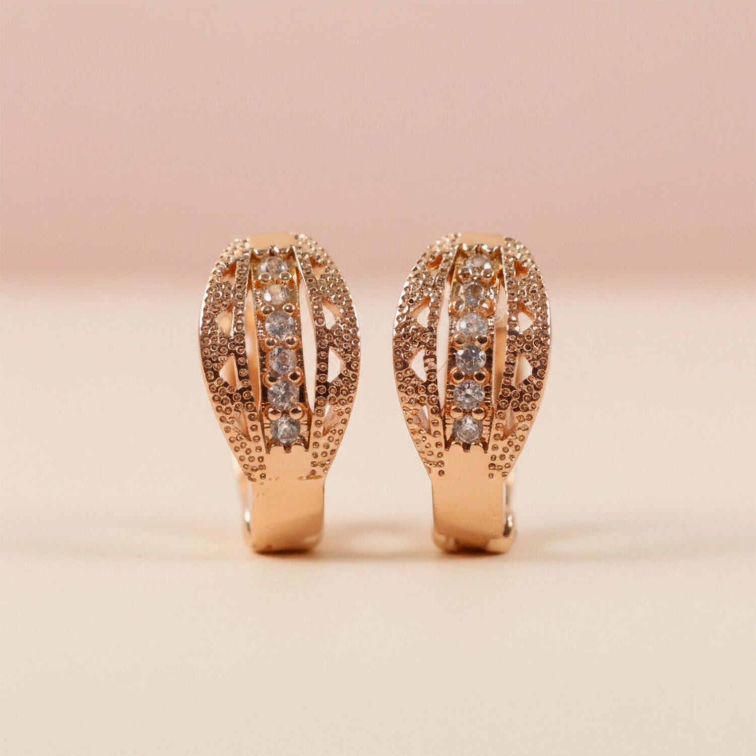 Radiant Gold-Tone Cubic Zirconia Hoop Earrings – Lightweight Everyday Elegance - Detailed Feature View 3