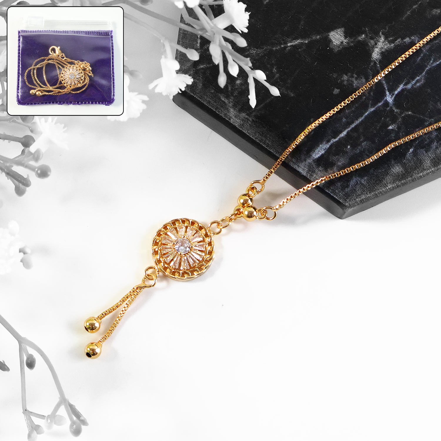 Premium Radiant Layered Gold-Plated Round Pendant Necklace with Dual Chains - Buy Online at Alikart