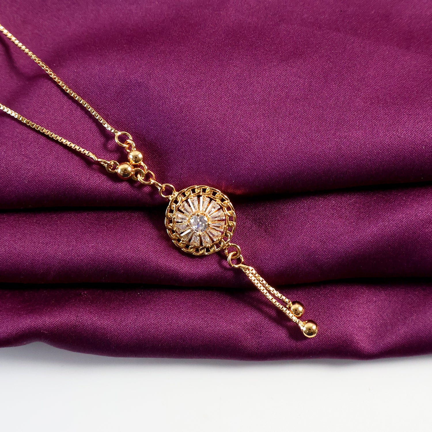 Radiant Layered Gold-Plated Round Pendant Necklace with Dual Chains - Detailed Feature View 2