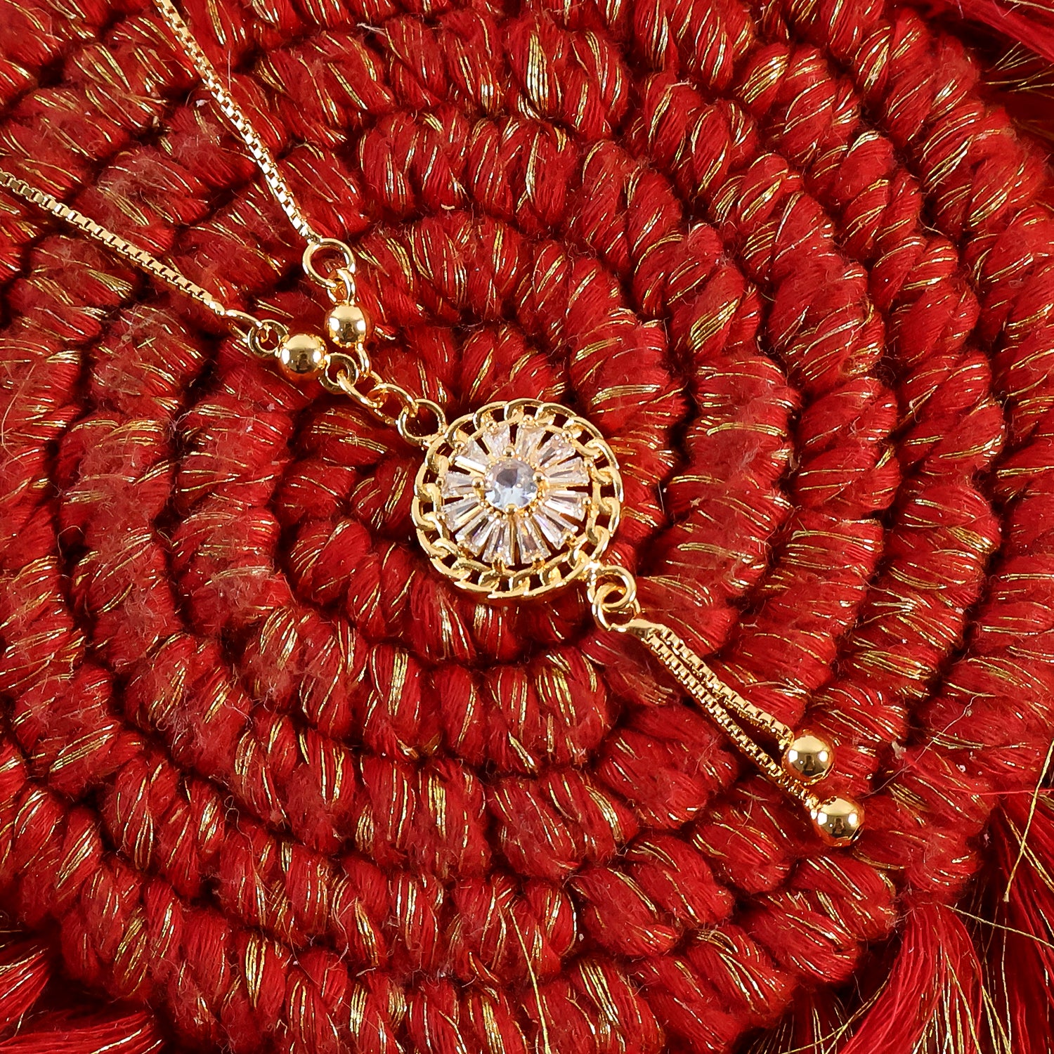 Radiant Layered Gold-Plated Round Pendant Necklace with Dual Chains - Detailed Feature View 4
