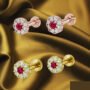 Premium Radiant Ruby Halo Stud Earring Set – Gold & Rose Gold Plated Duo - Buy Online at Alikart