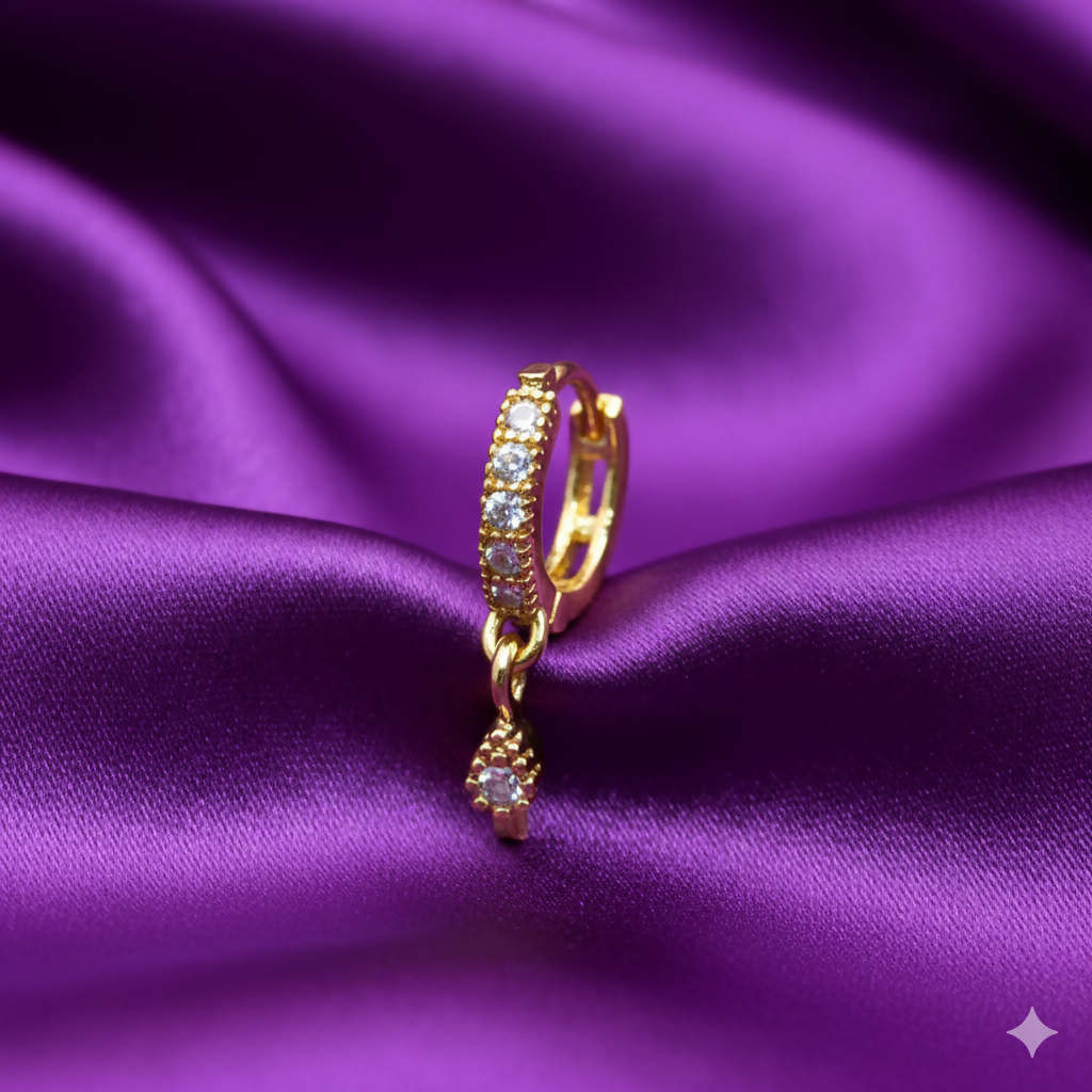 Premium Radiant Teardrop CZ Dangle Nose Ring - Gold Plated Clicker Hoop - Buy Online at Alikart