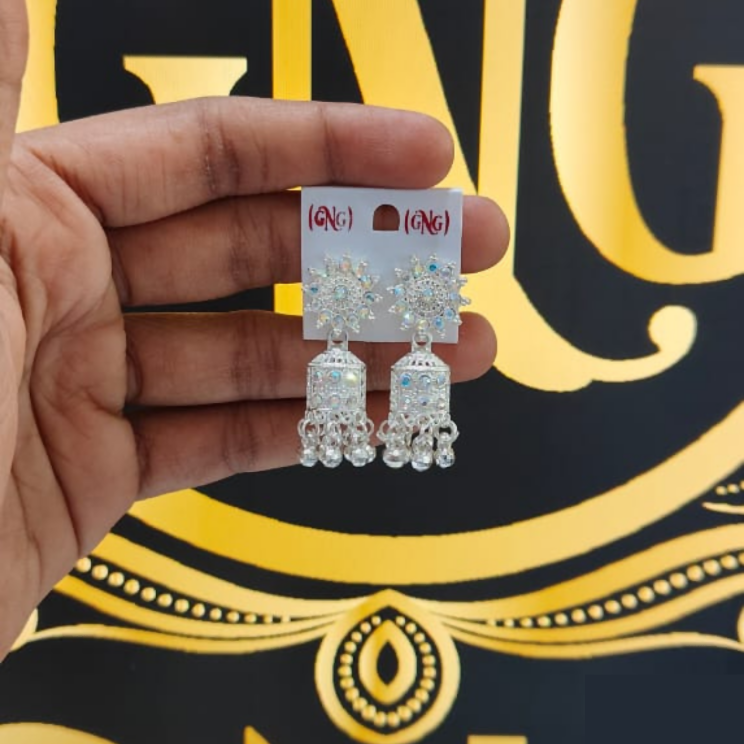 Radiant White Gold-Tone Floral Jhumka Earrings – Lightweight Ethnic Elegance - Detailed Feature View 3