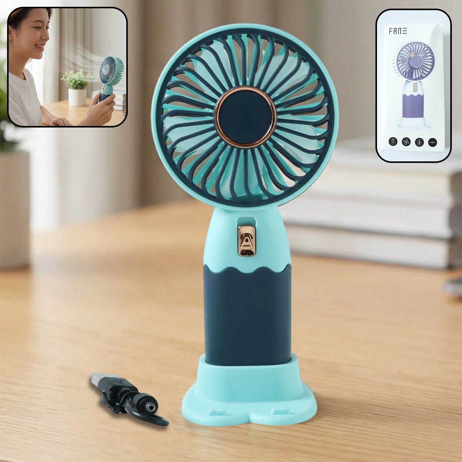 Premium Rechargeable Portable Handheld Mini Fan – USB Charging with Stand - Buy Online at Alikart