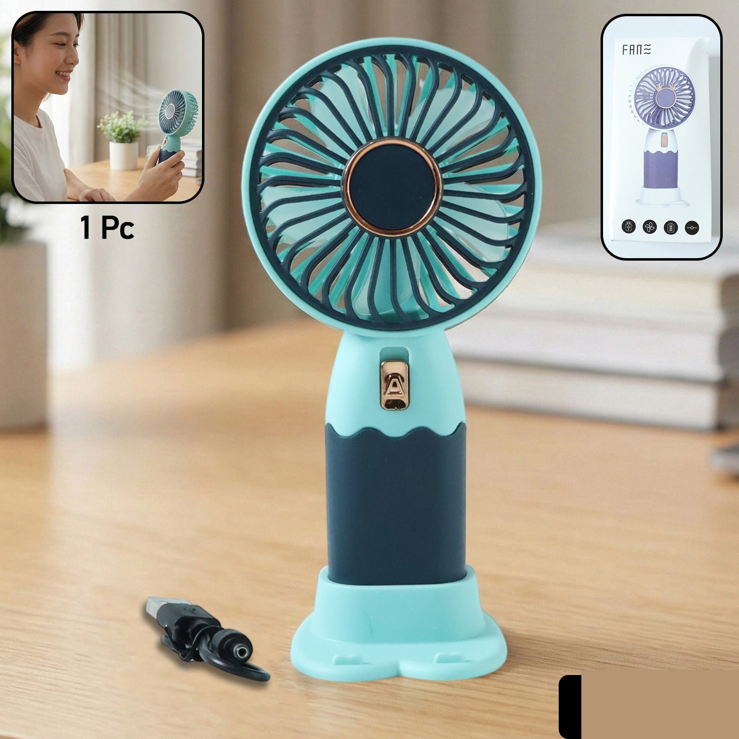 Rechargeable Portable Handheld Mini Fan – USB Charging with Stand - Detailed Feature View 1