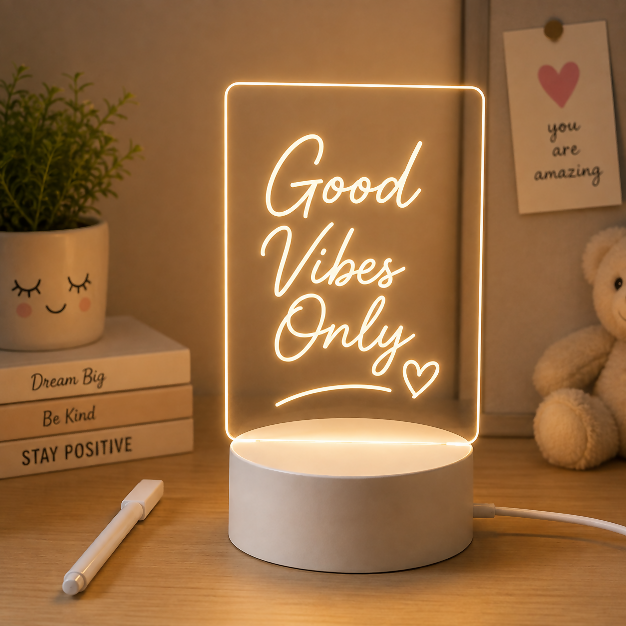 Premium Rectangle USB Acrylic LED Message Board Lamp with Erasable Pen for Home & Office - Buy Online at Alikart