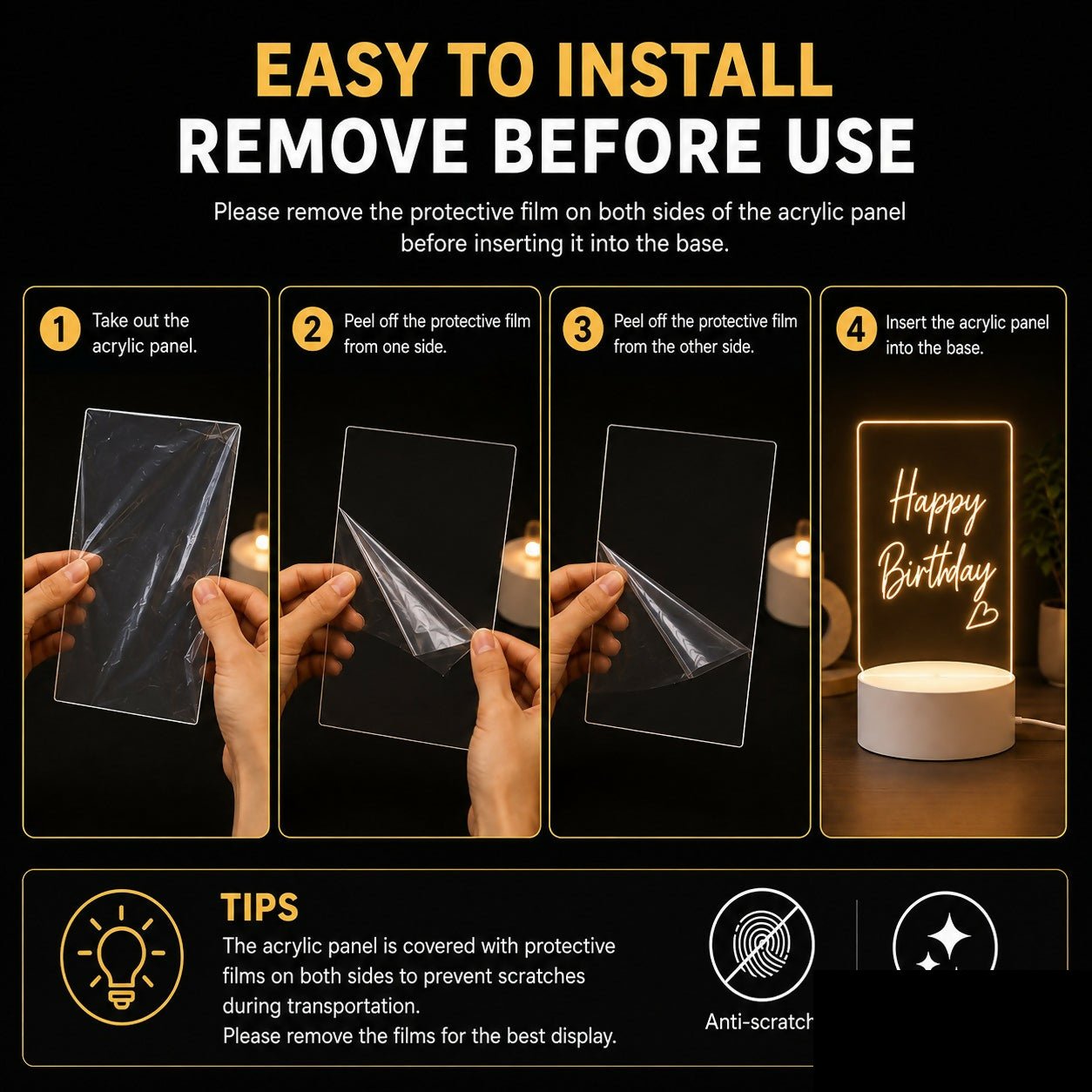 Rectangle USB Acrylic LED Message Board Lamp with Erasable Pen for Home & Office - Detailed Feature View 3