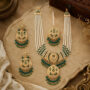 Premium Regal Gold-Plated Emerald Green Pearl Bridal Necklace Set with Matching Earrings and Maang Tikka - Buy Online at Alikart