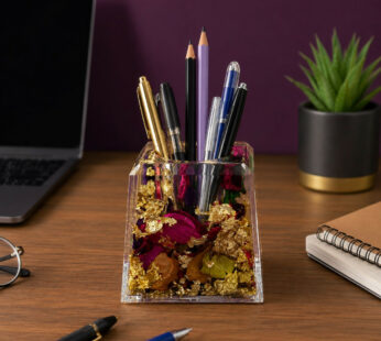 Resin Flower Pen Stand – Elegant Desk Organizer for Office & Home