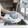 Premium Reusable Silicone Cleaning Gloves with Scrubbing Bristles for Kitchen - Buy Online at Alikart