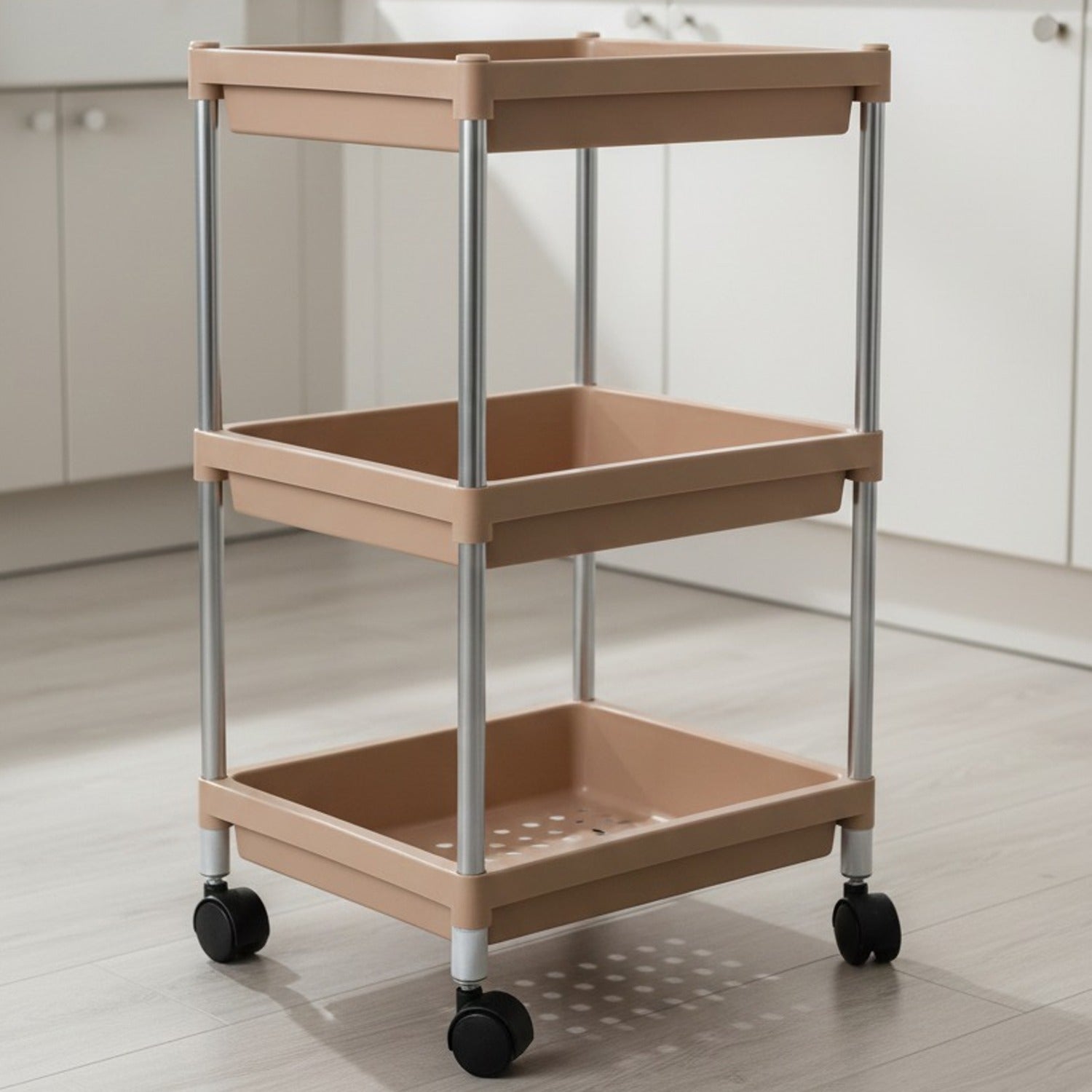 Rolling 3-Tier Utility Cart - Mobile Space-Saving Storage Organizer for Home and Office - Detailed Feature View 5