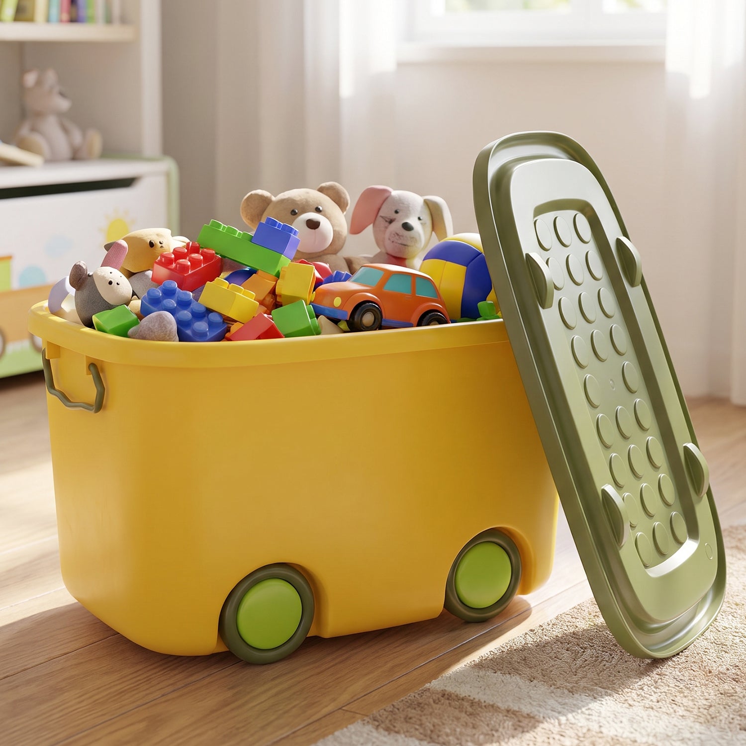 Rolling Storage Container Box with Wheels and Lid 25 Litre for Toys - Detailed Feature View 1