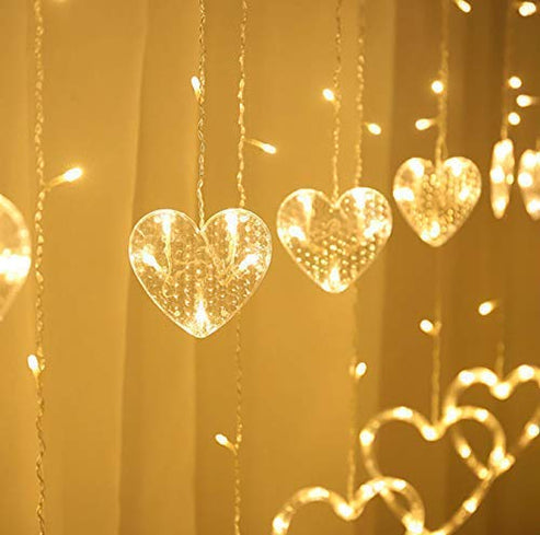 Premium Romantic Heart-Shaped LED Curtain String Lights – 12-Heart Decorative Lighting for Weddings, Bedrooms, and Special Occasions - Buy Online at Alikart