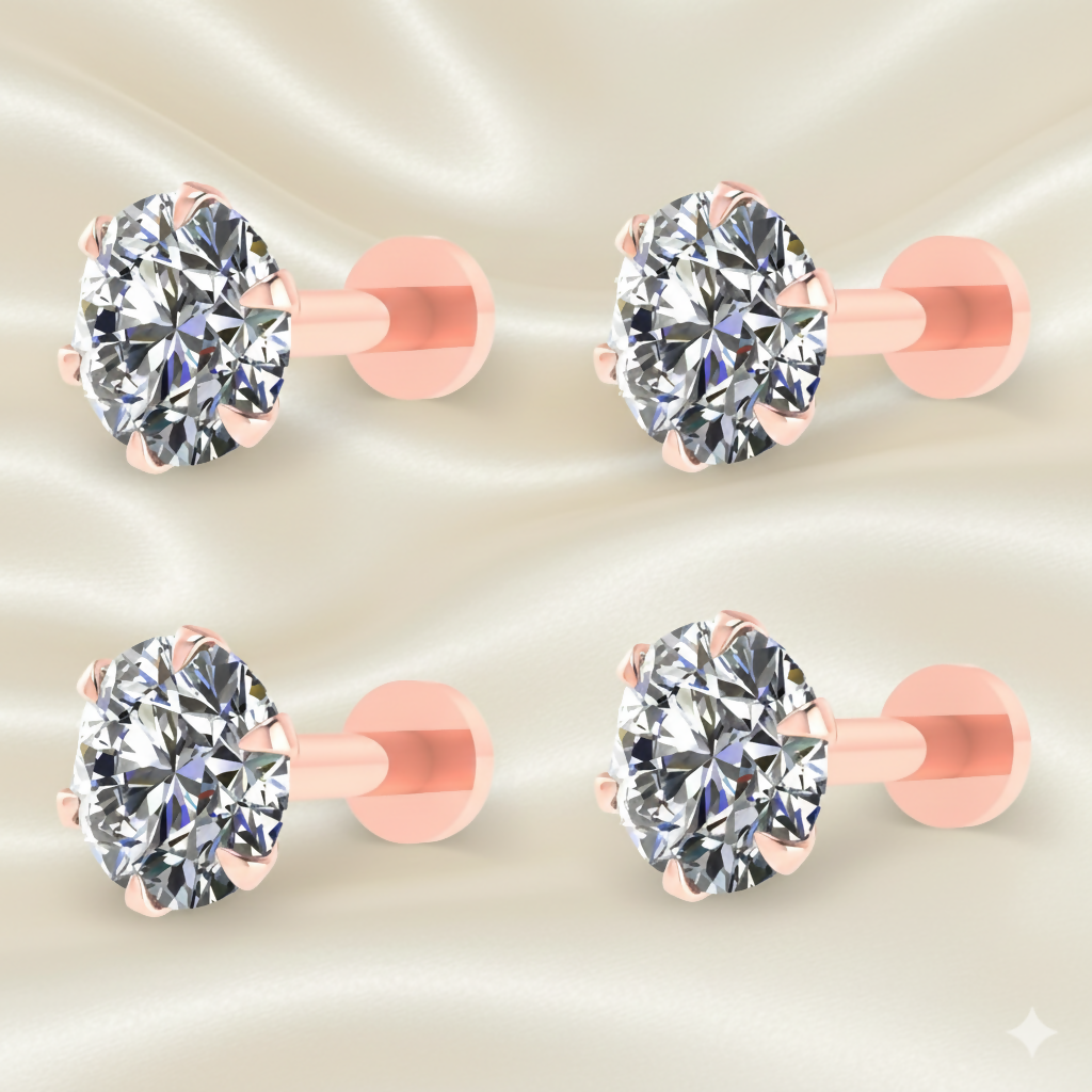Rose Gold AD Nosepin Stud – Internally Threaded Combo Pack of 4 - Detailed Feature View 1