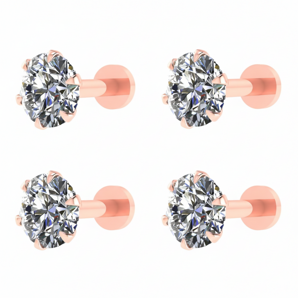 Rose Gold AD Nosepin Stud – Internally Threaded Combo Pack of 4 - Detailed Feature View 2
