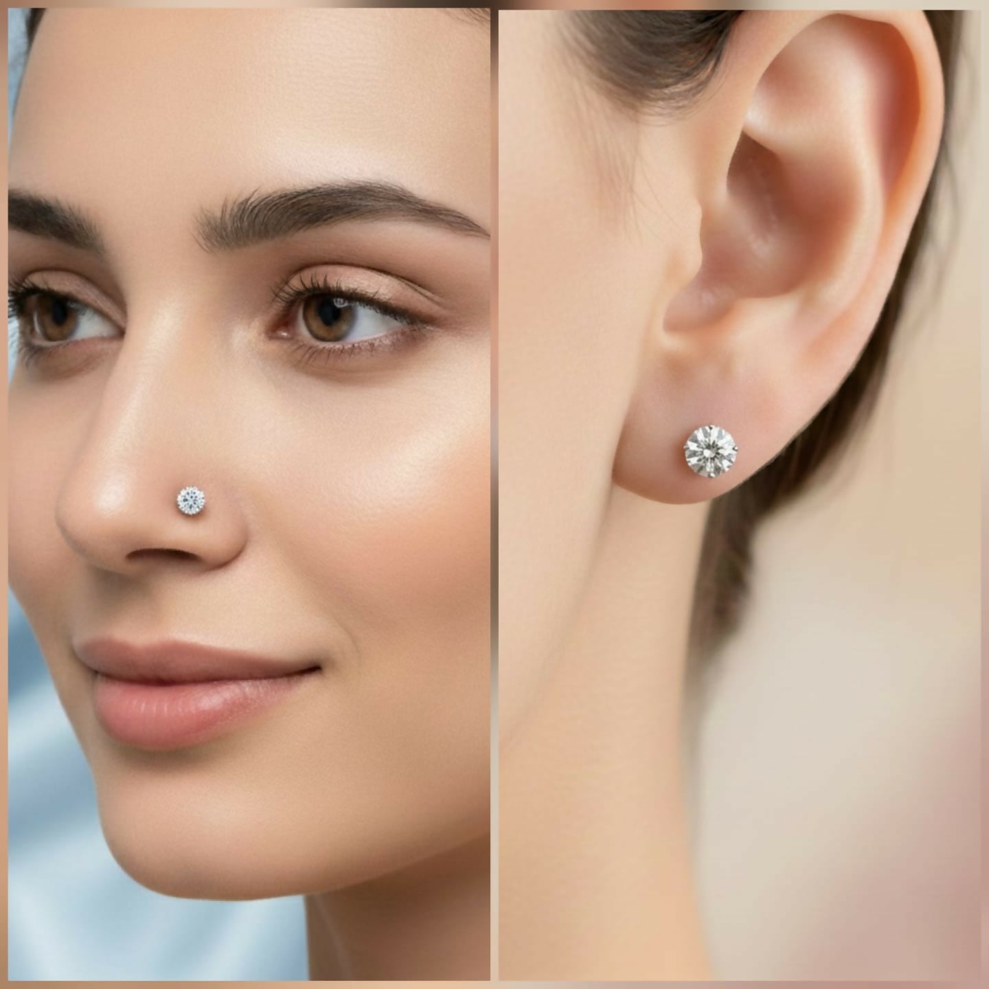 Rose Gold AD Nosepin Stud – Internally Threaded Combo Pack of 4 - Detailed Feature View 3