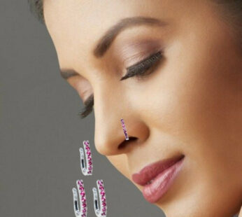 Rose Gold Floral Clip-On Nose Ring with Pink Gemstone & CZ Stones