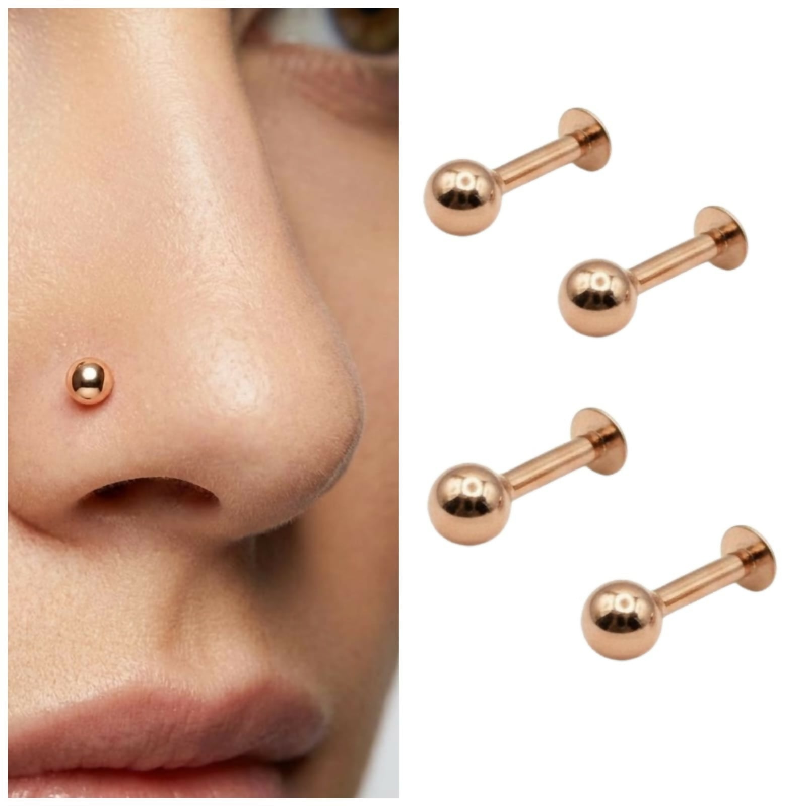Premium Rose Gold Nosepin Stud – Comfortable Flat Back Combo Pack of 4 - Buy Online at Alikart