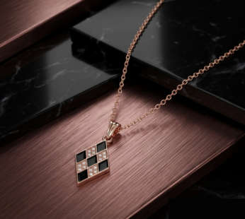 Rose Gold Square Pendant Necklace with Sparkling Crystal Detail