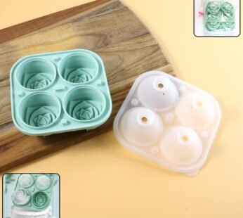 Rose Shape Ice Cube Tray – 4-Grid Silicone Mold with Lid