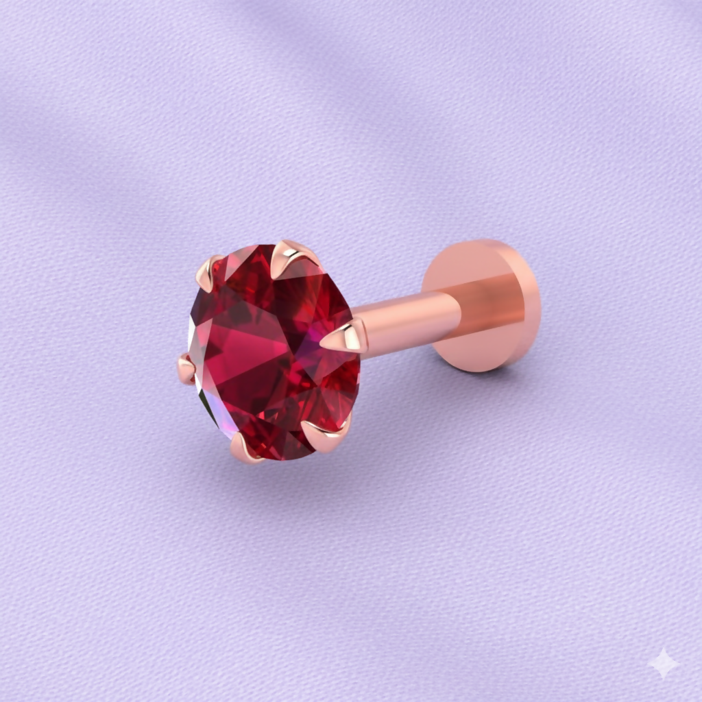 Premium Ruby Red Crystal Flat Back Labret Stud Earring in Rose Gold Finish - Buy Online at Alikart