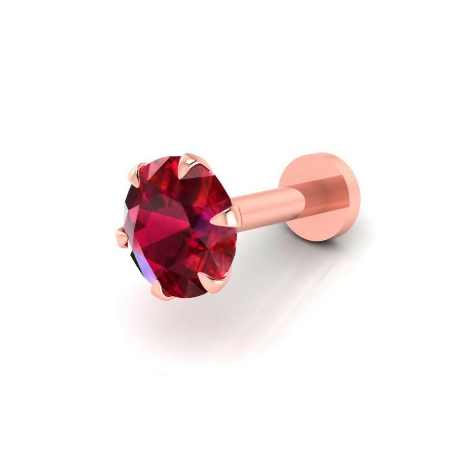 Ruby Red Crystal Flat Back Labret Stud Earring in Rose Gold Finish - Detailed Feature View 3